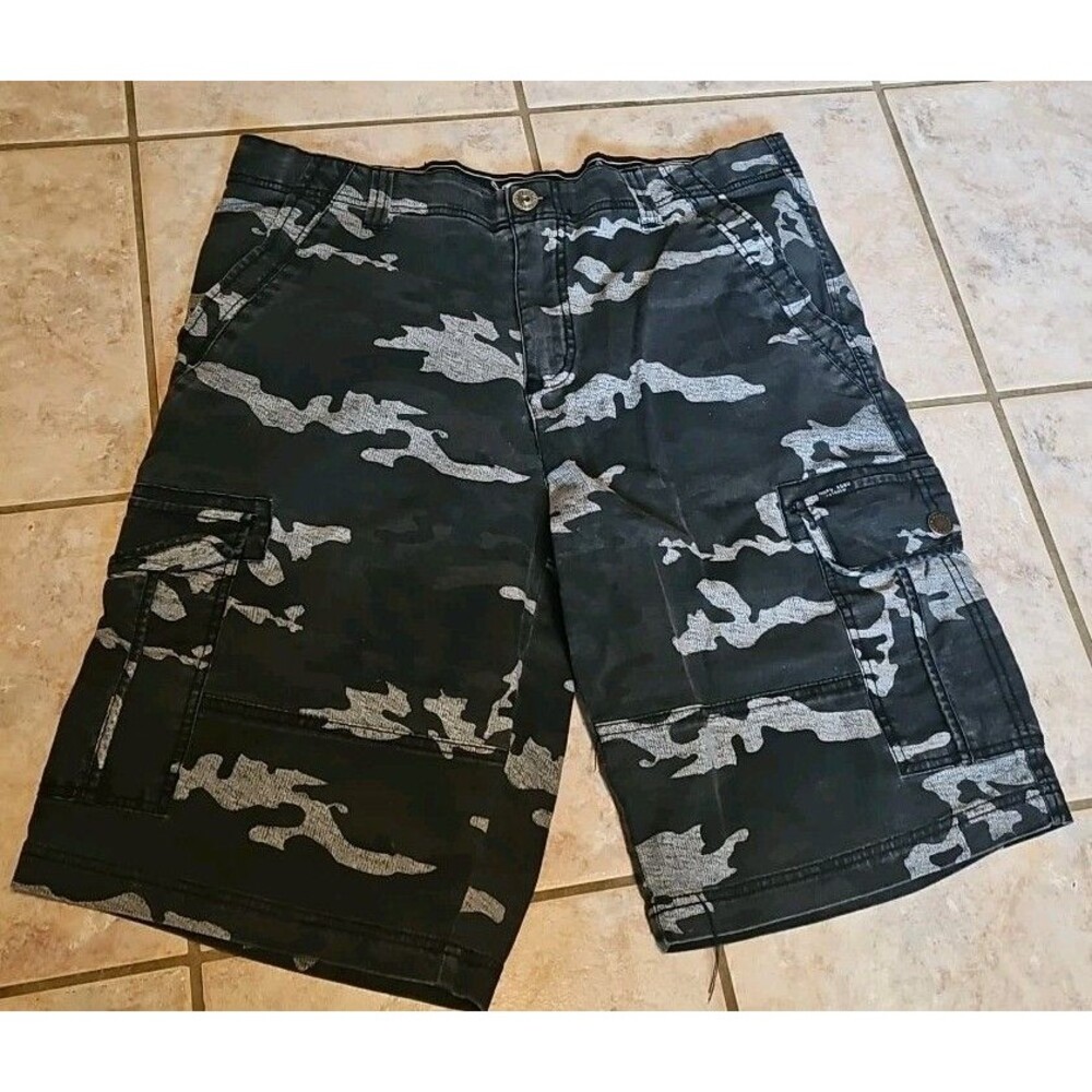 Marc Ecko Stretch Black & Gray Camouflage Cargo Shorts Men's 34